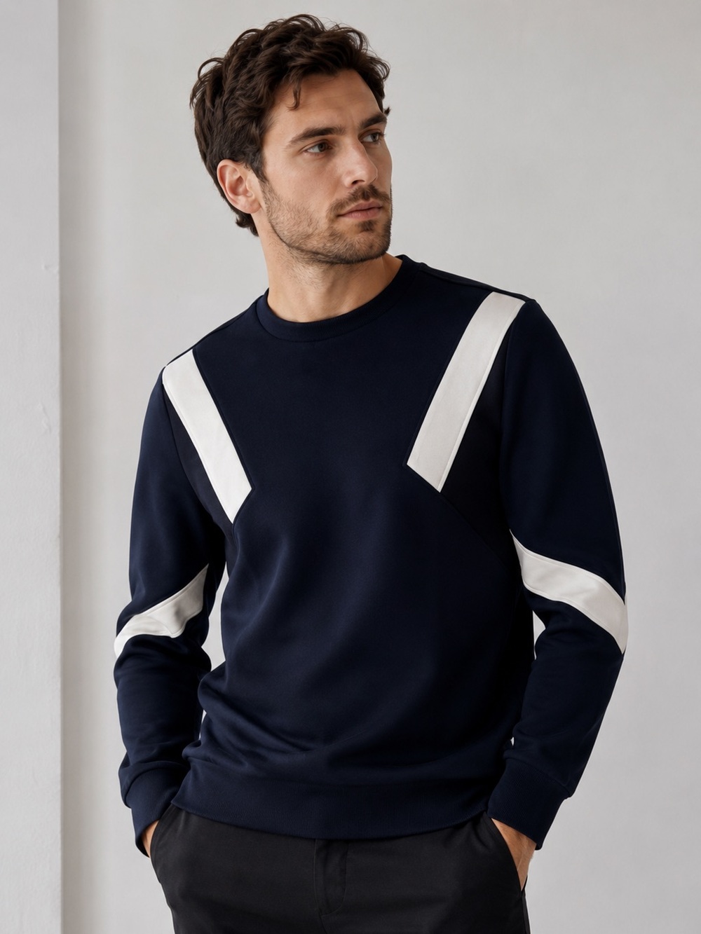Neil Barrett Scuba Neoprene Sweatshirt Blue White Colorblock Crewneck Men’s Sz S